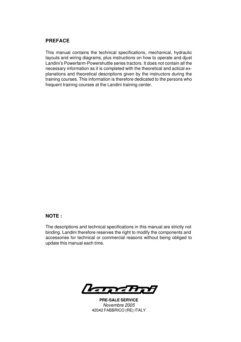Landini PowerFarm 60 75 85 95 105 Tractor Service & Repair Manual preview page 2