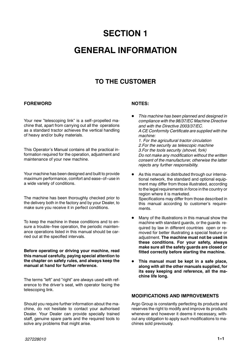 Landini Powerlift Agricultural Tractor (w/ Telescoping Link) Operator's Manual preview page 5