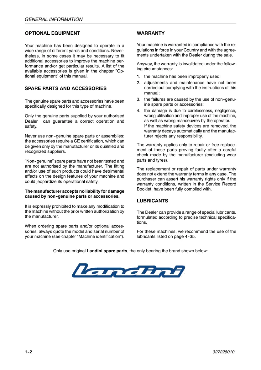 Landini Powerlift Agricultural Tractor (w/ Telescoping Link) Operator's Manual preview page 6
