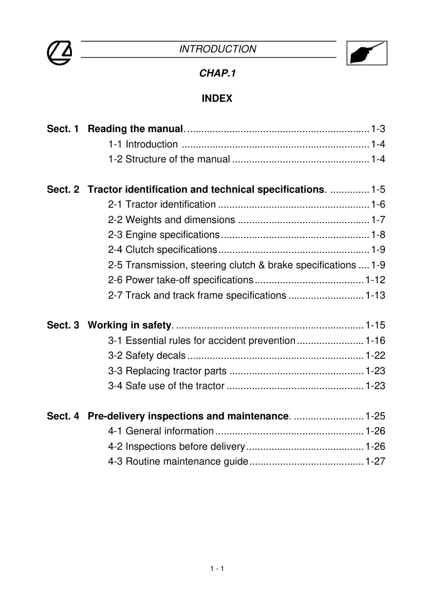 Landini Trekker Compact 60F & 70F Tractor Service & Repair Manual preview page 4