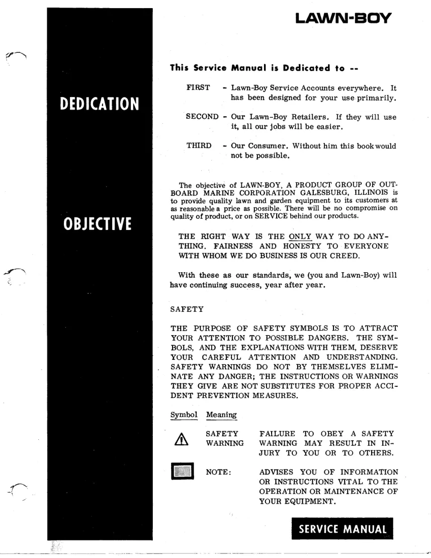 Lawn Boy 1988-2000 F Series Engine Walk-Behind Mower Service & Repair Manual preview page 1