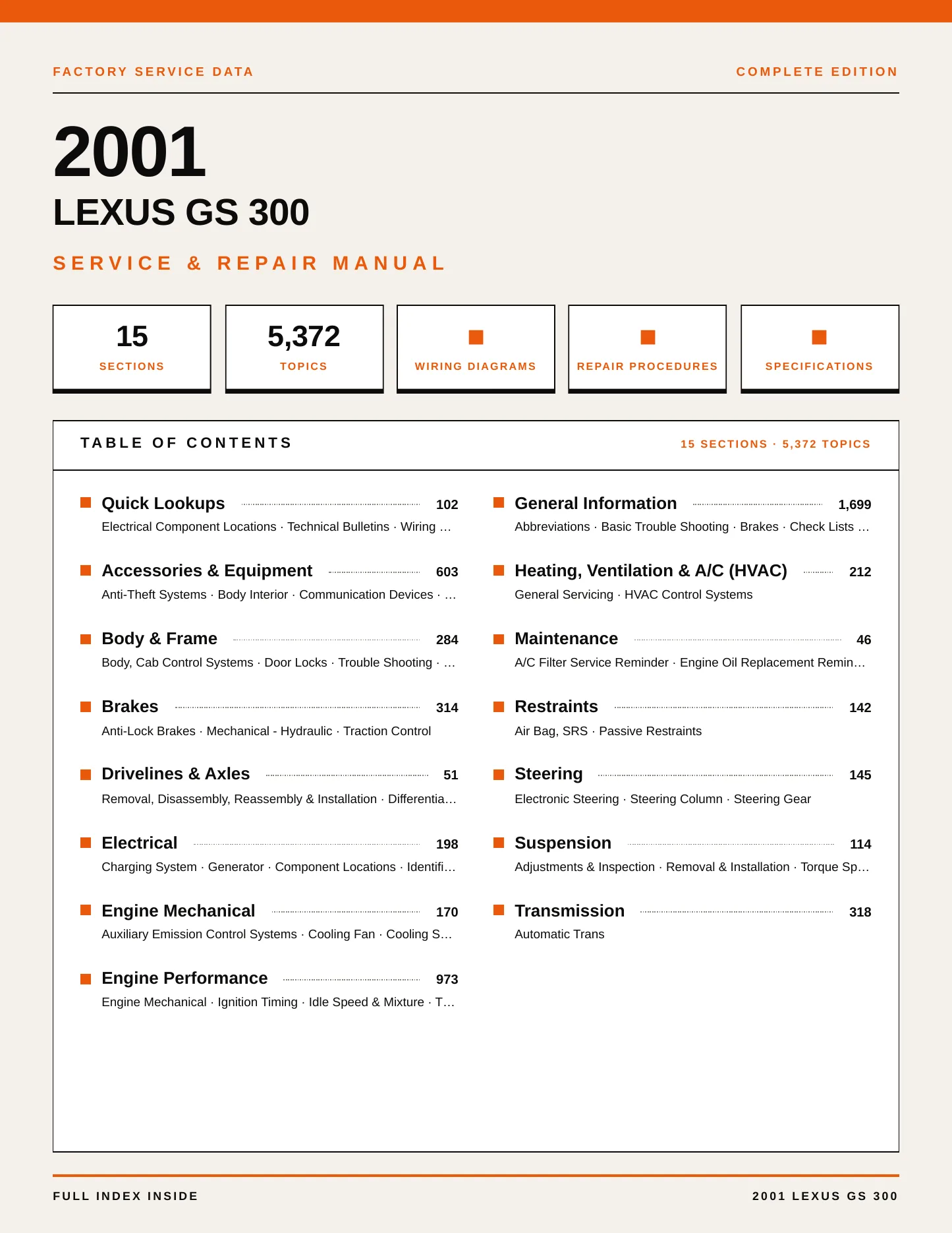 2001 Lexus GS 300 Service and Repair Manual preview page 1