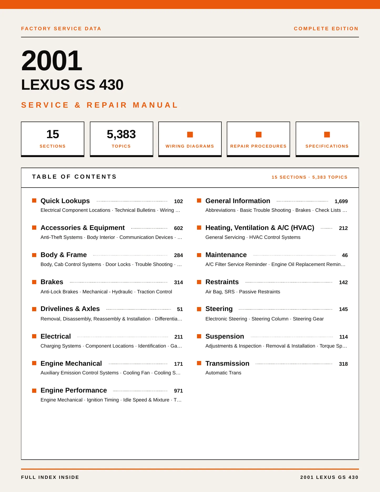 2001 Lexus GS 430 Service and Repair Manual preview page 1