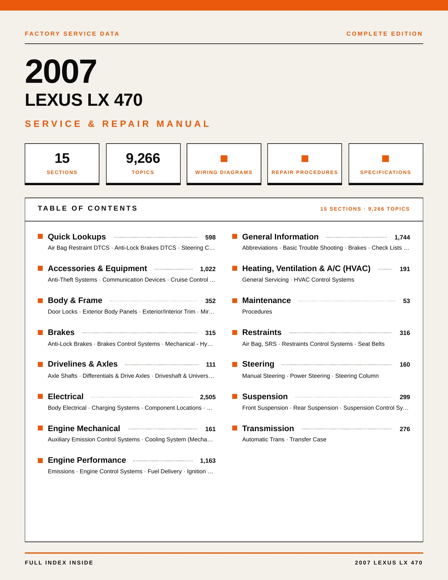 2007 Lexus LX 470 Service and Repair Manual preview page 1