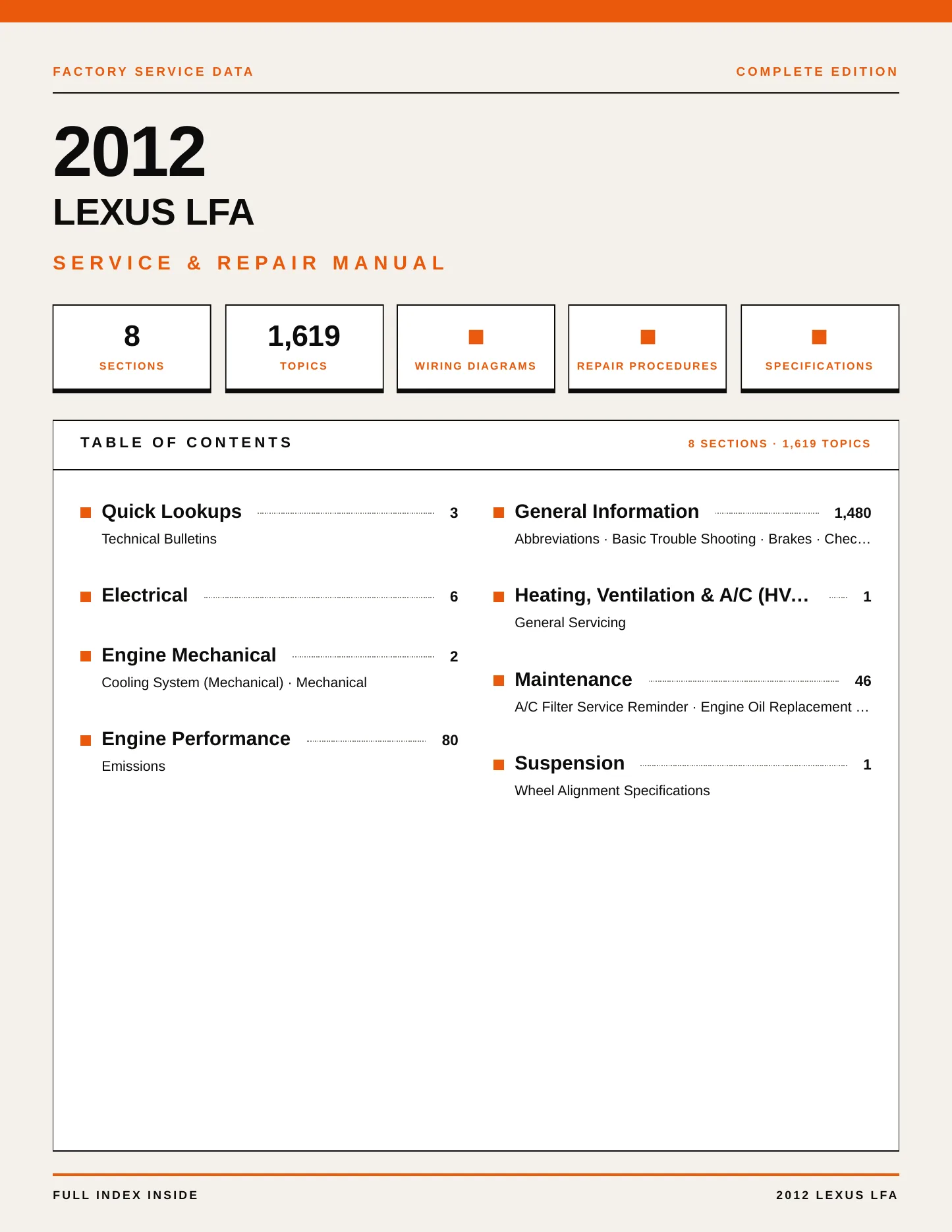 2012 Lexus LFA Service and Repair Manual preview page 1