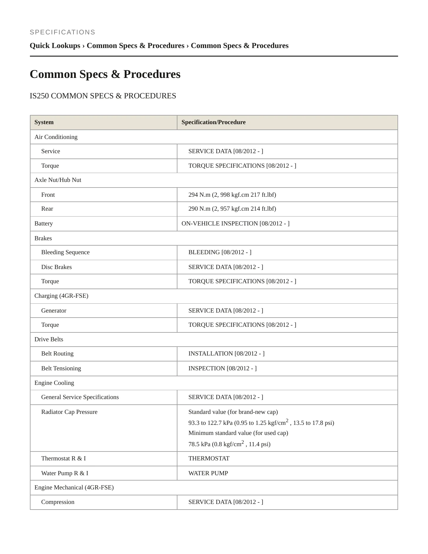 2013 Lexus IS 250 Service and Repair Manual preview page 2