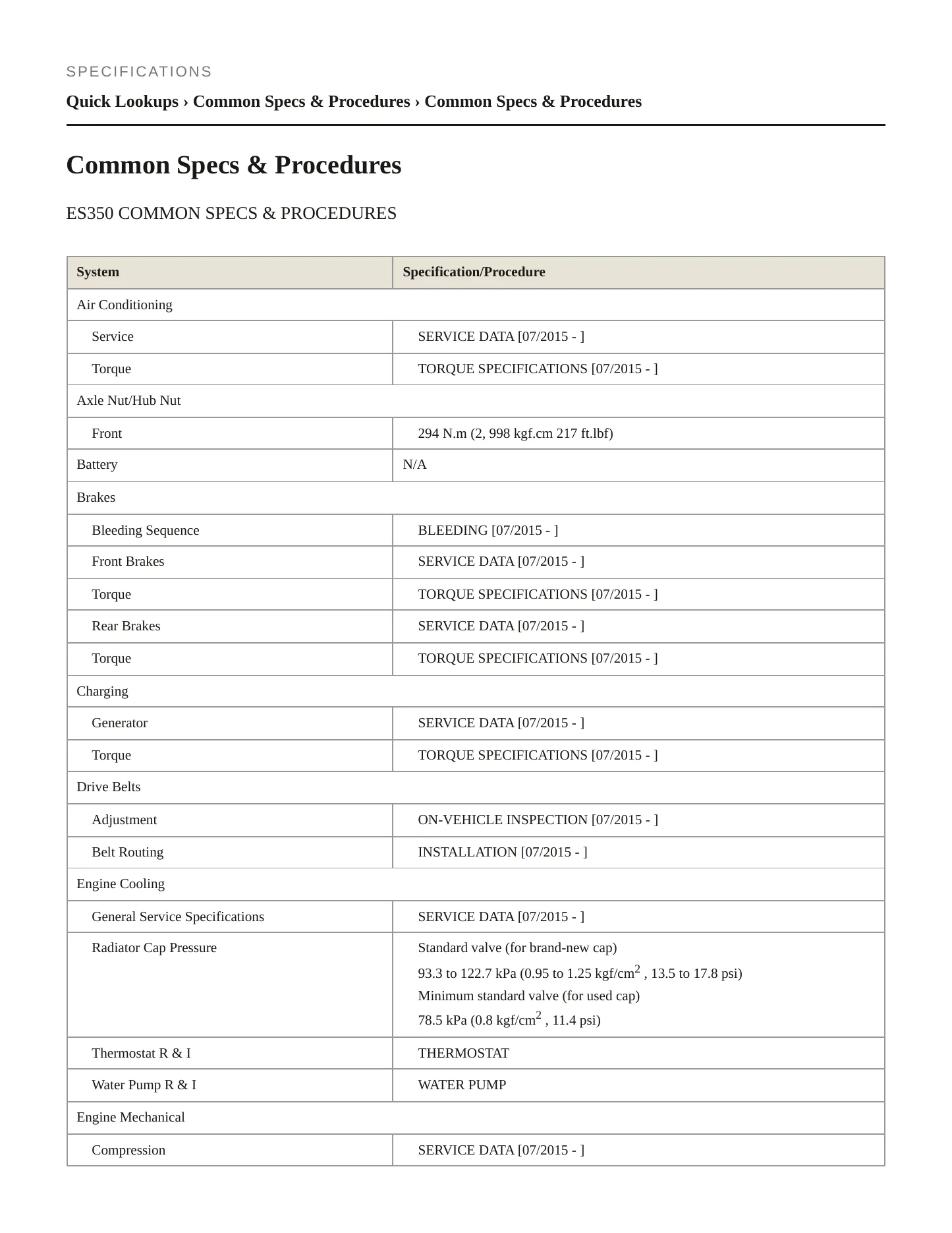 2016 Lexus ES 350 Service and Repair Manual preview page 2