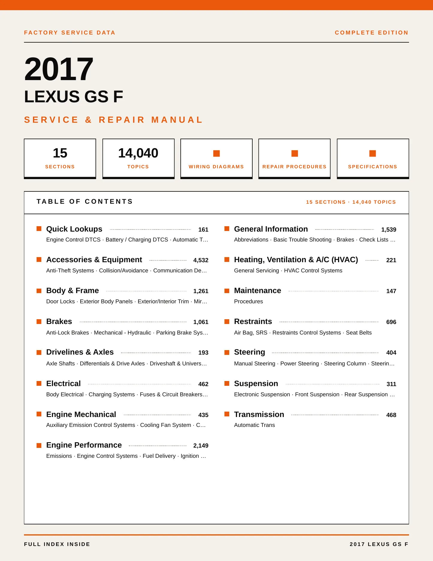 2017 Lexus GS F Service and Repair Manual preview page 1