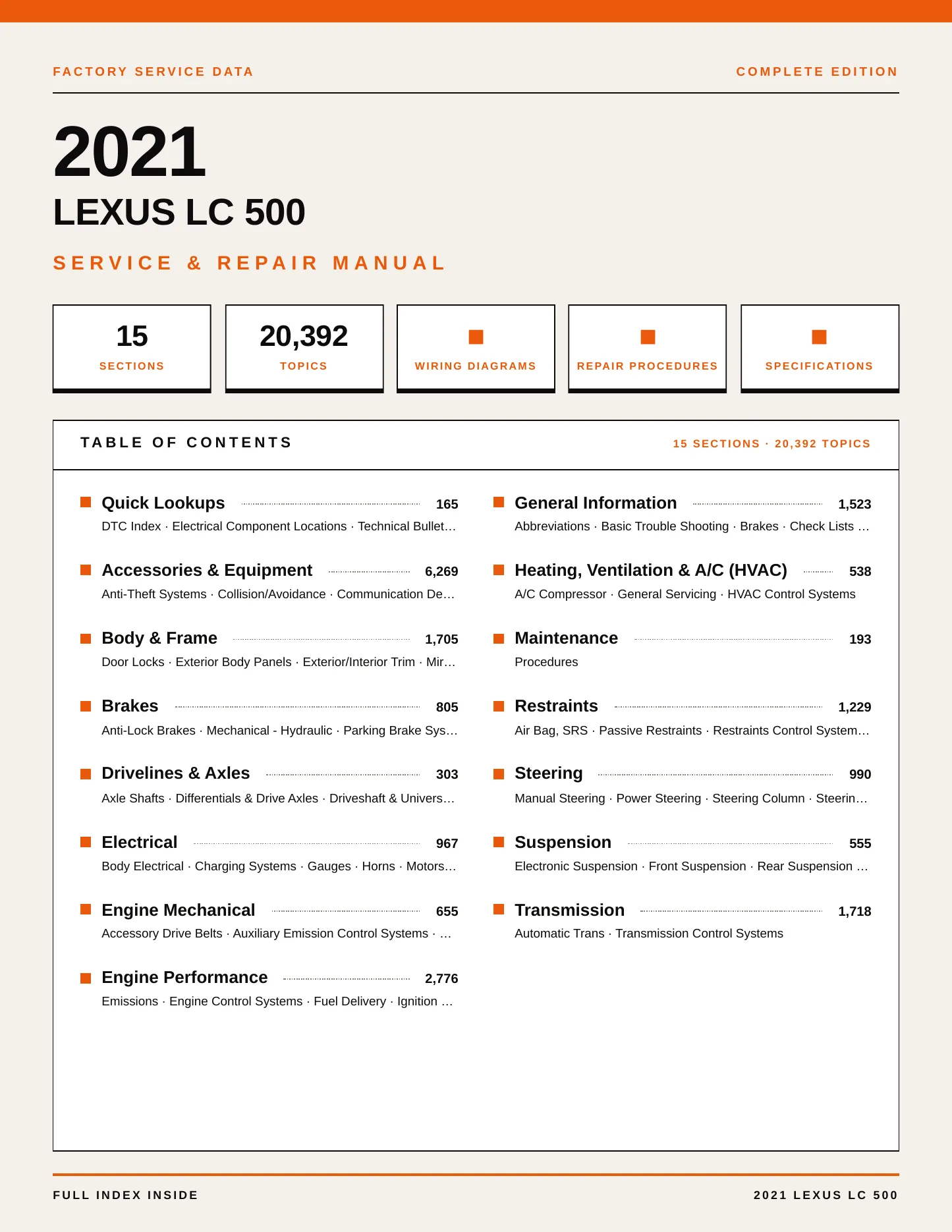 2021 Lexus LC 500 Service and Repair Manual preview page 1