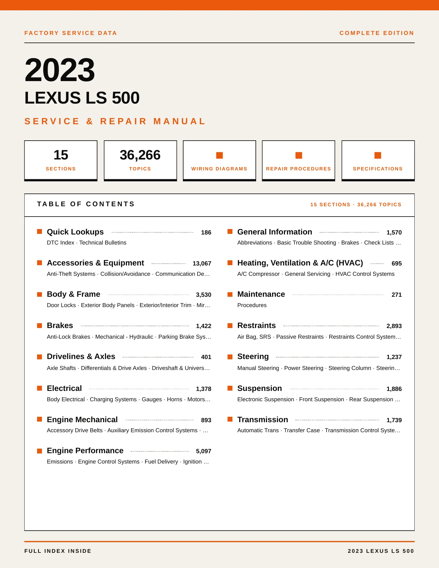2023 Lexus LS 500 Service and Repair Manual preview page 1