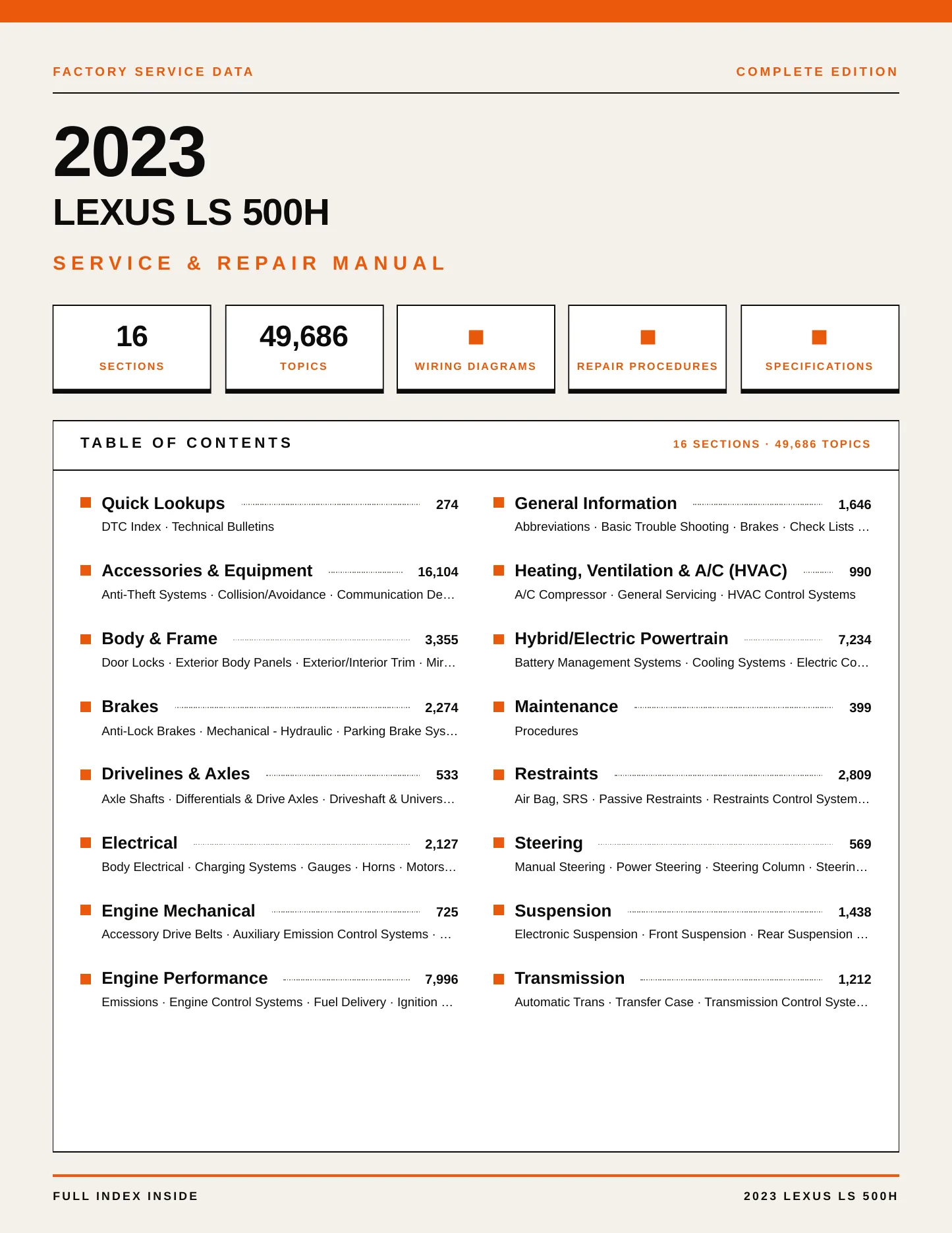 2023 Lexus LS 500h Service and Repair Manual preview page 1