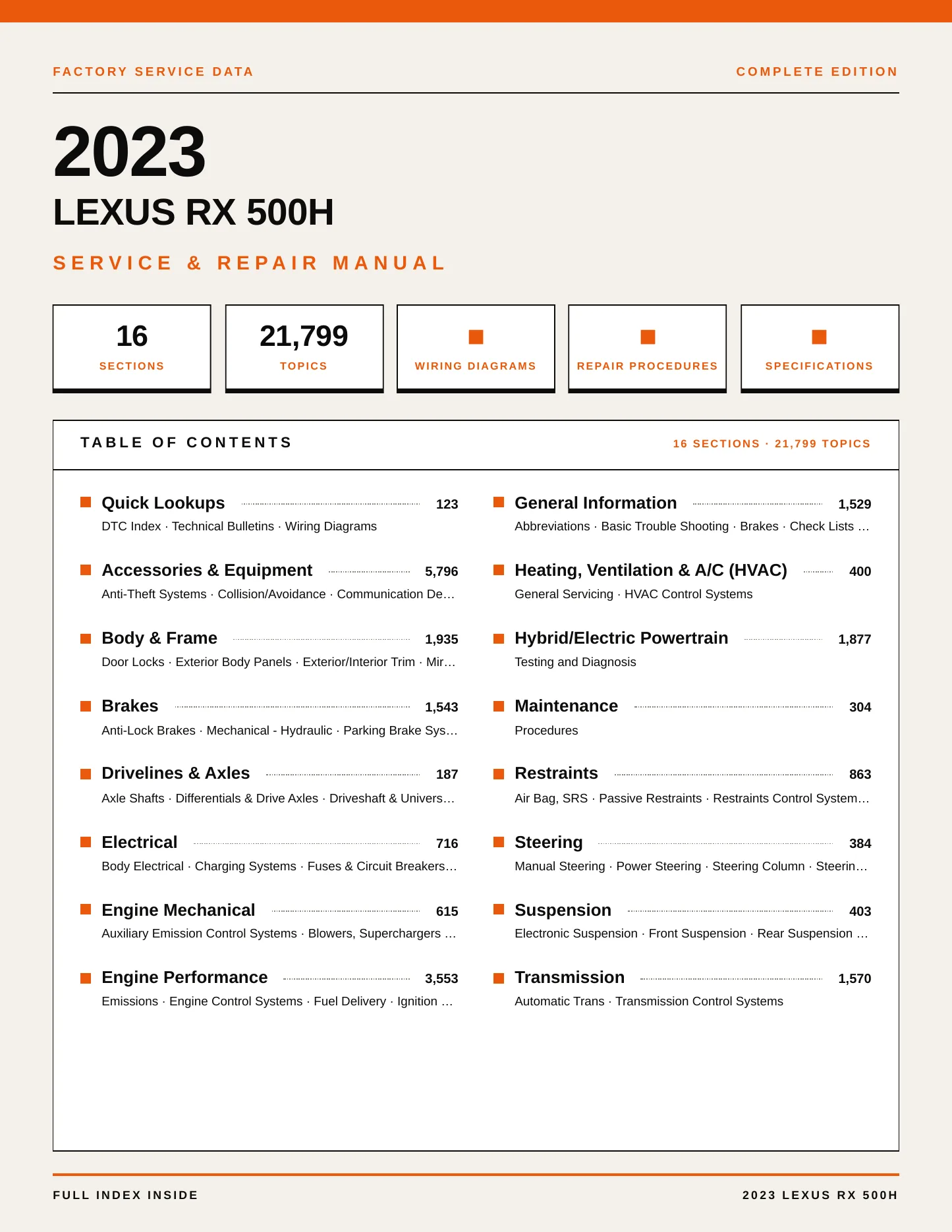 2023 Lexus RX 500h Service and Repair Manual preview page 1