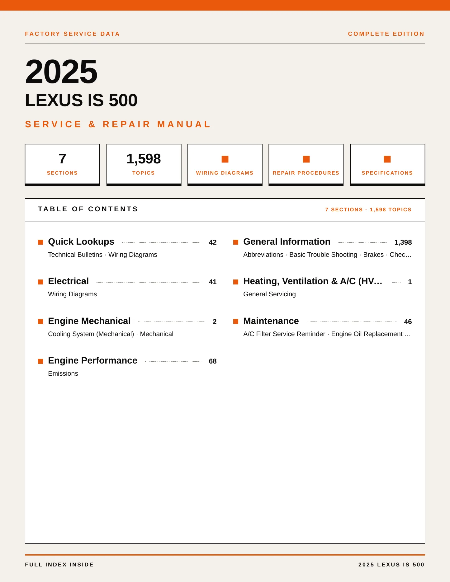 2025 Lexus IS 500 Service and Repair Manual preview page 1