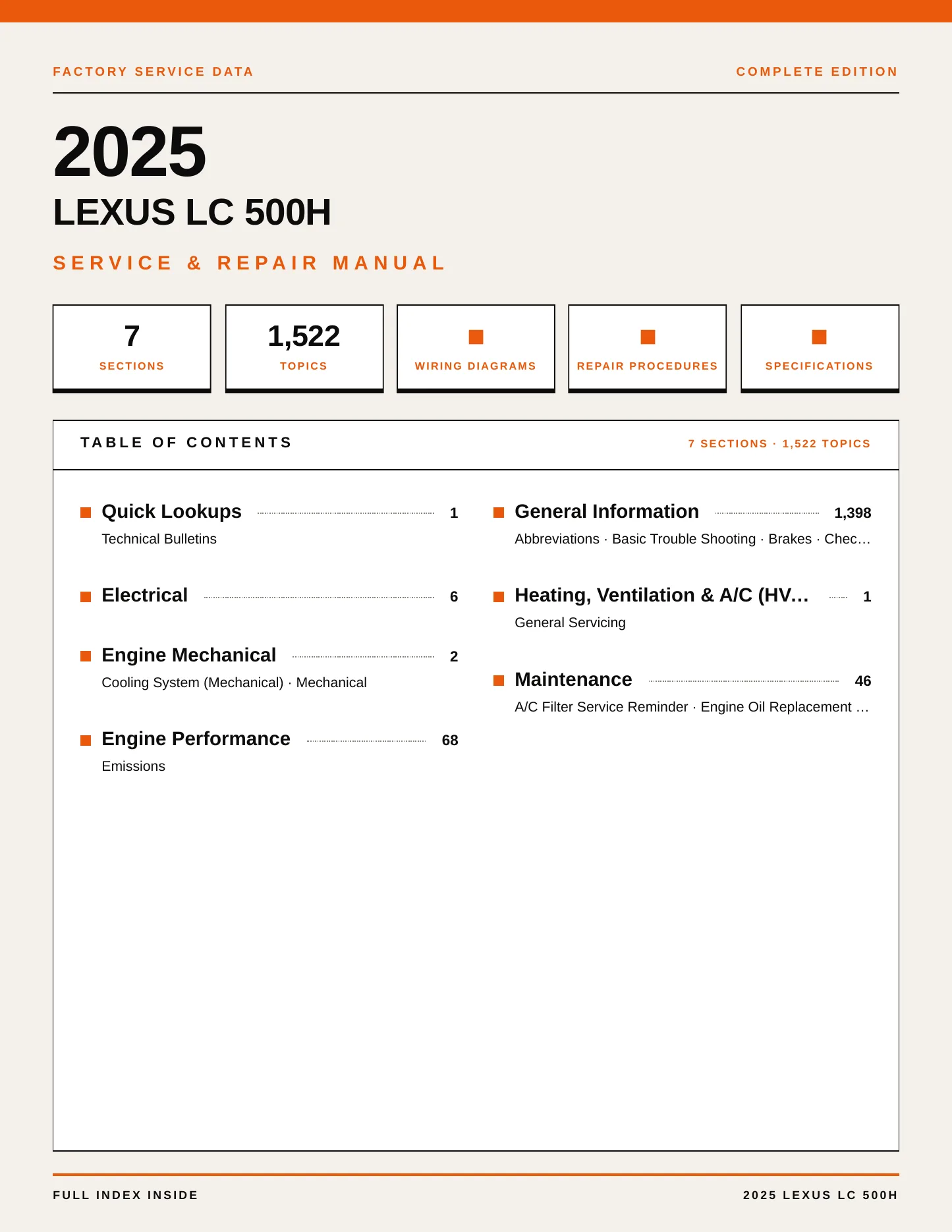 2025 Lexus LC 500h Service and Repair Manual preview page 1