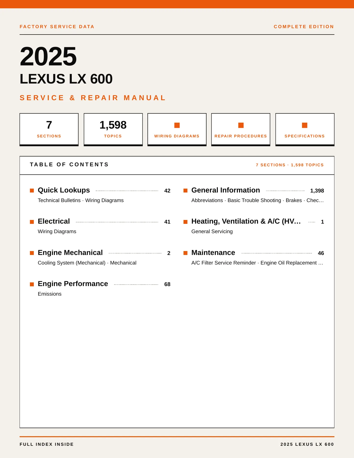 2025 Lexus LX 600 Service and Repair Manual preview page 1