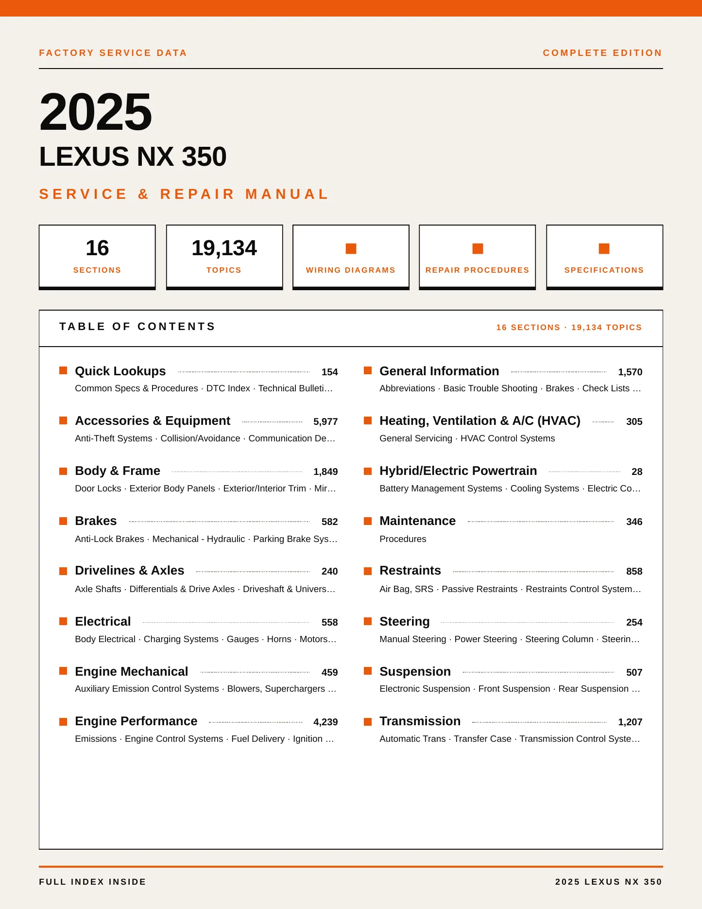 2025 Lexus NX 350 Service and Repair Manual preview page 1