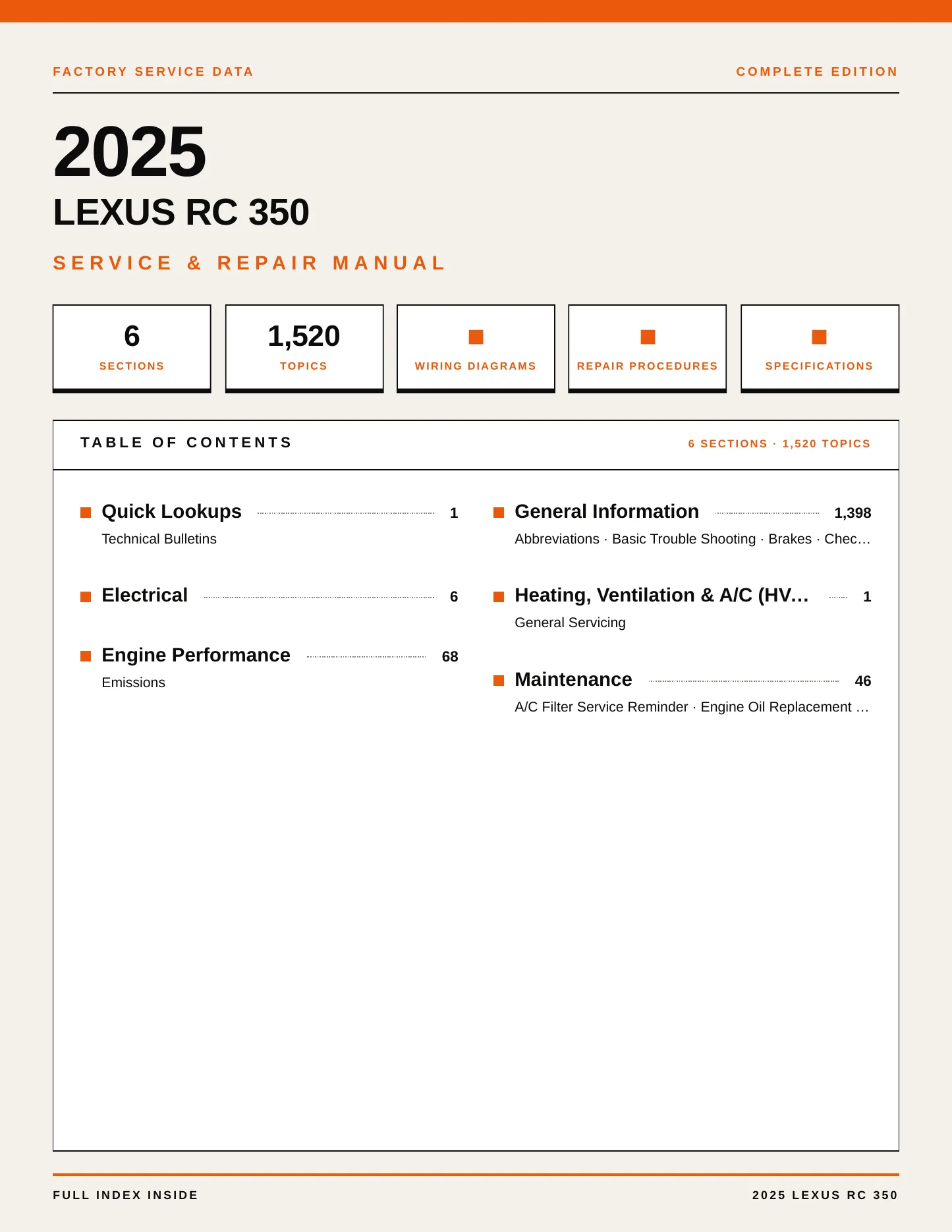2025 Lexus RC 350 Service and Repair Manual preview page 1