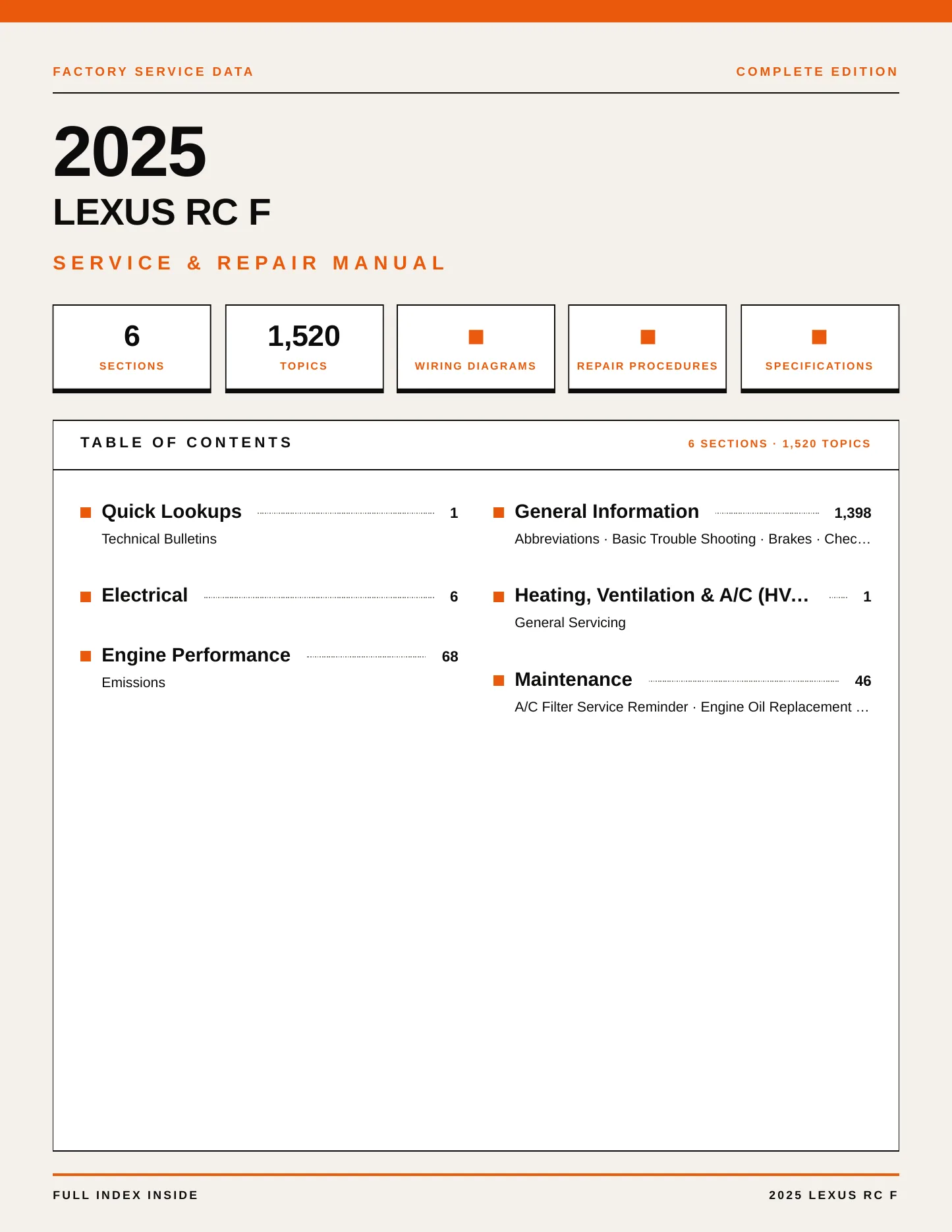 2025 Lexus RC F Service and Repair Manual preview page 1