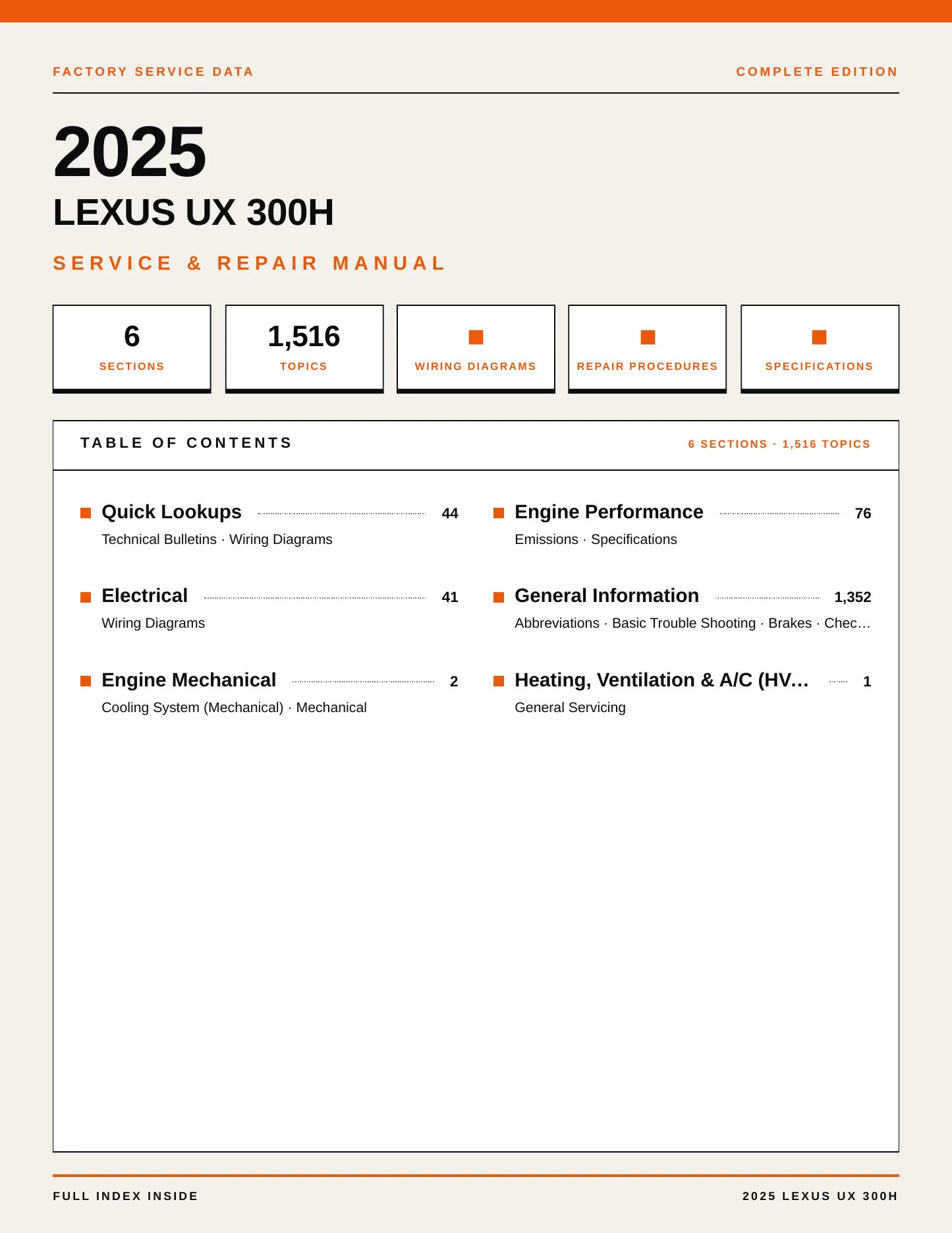 2025 Lexus UX 300h Service and Repair Manual preview page 1