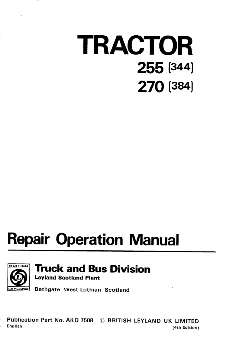 Leyland 255/270 Tractors Service & Repair Manual preview page 1