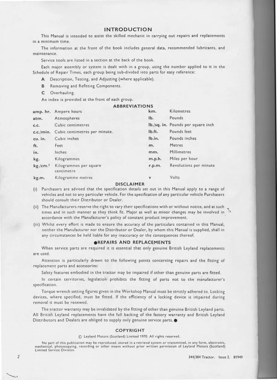 Leyland 344 384 Frontend Loader Service & Repair Manual preview page 2