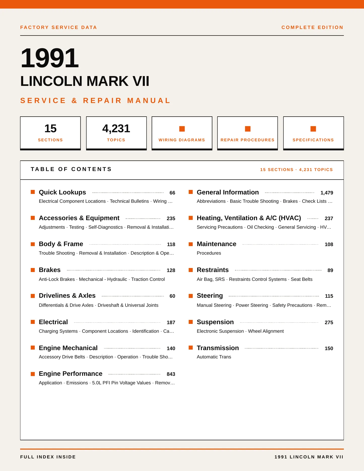 1991 Lincoln Mark VII Service and Repair Manual preview page 1