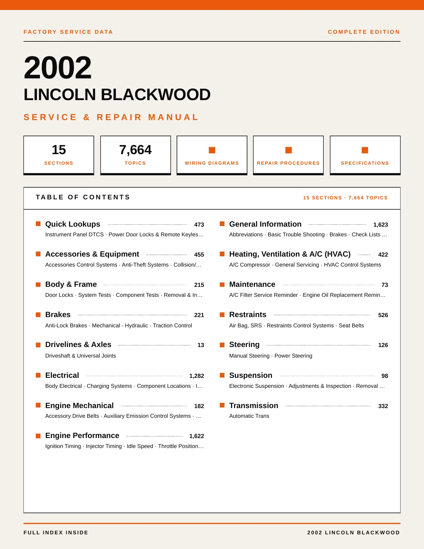 2002 Lincoln Blackwood Service and Repair Manual preview page 1