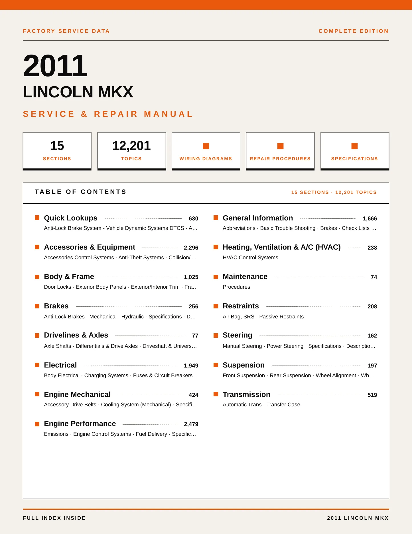 2011 Lincoln MKX Service and Repair Manual preview page 1
