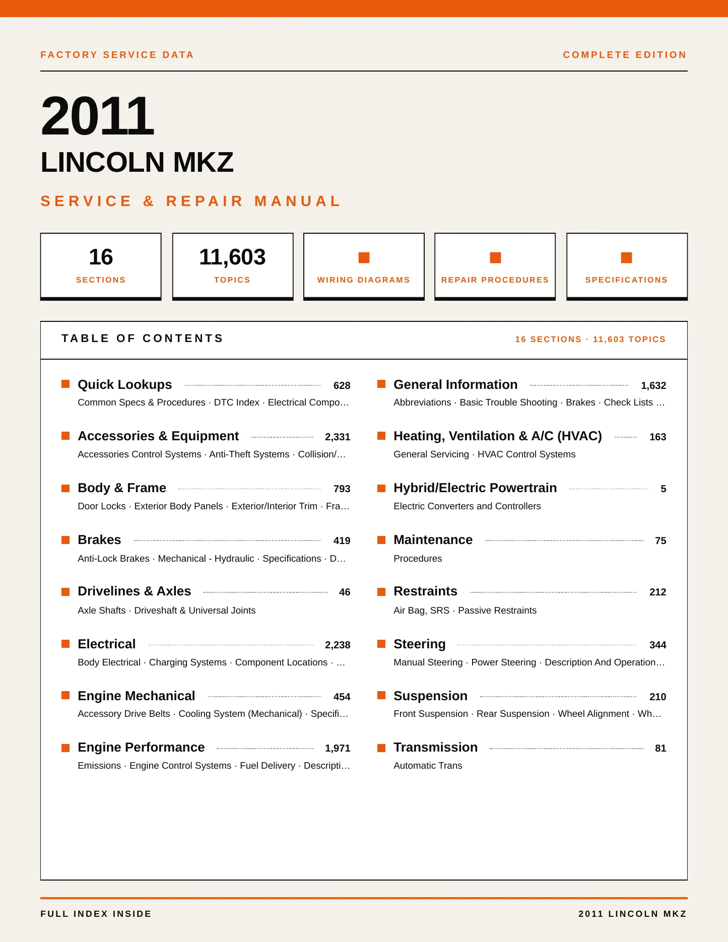 2011 Lincoln MKZ Service and Repair Manual preview page 1
