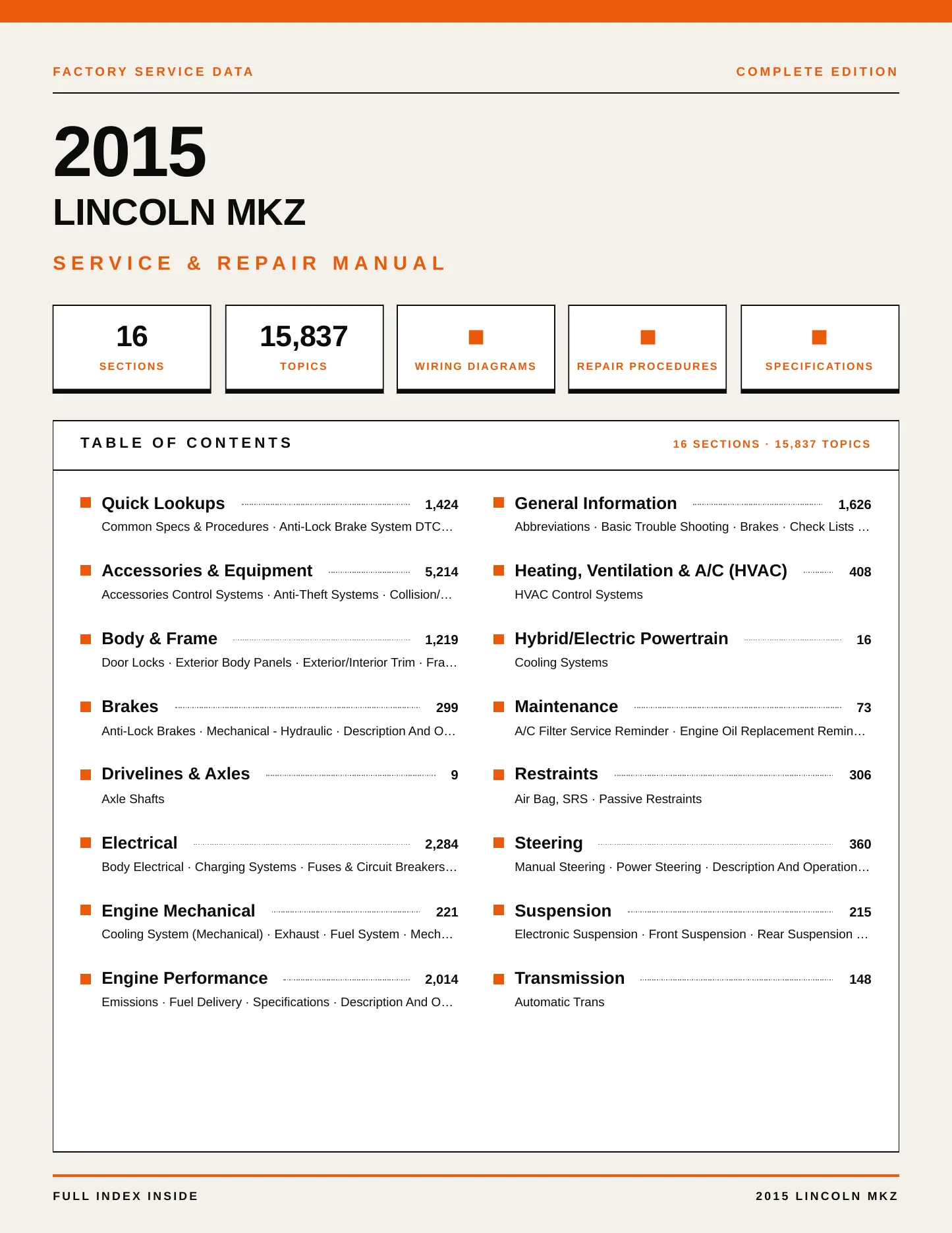 2015 Lincoln MKZ Service and Repair Manual preview page 1