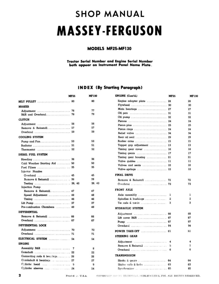 Massey Ferguson 130 Tractor Service & Repair Manual preview page 1