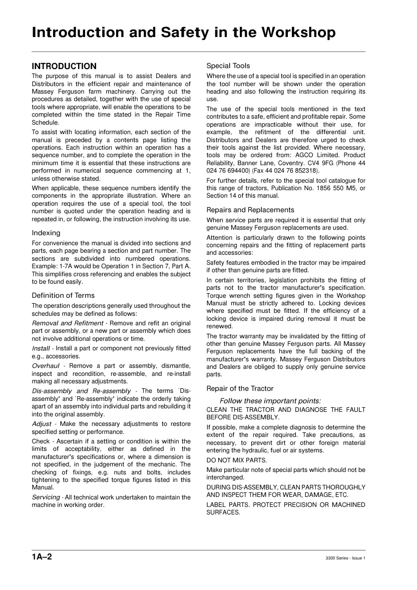 Massey Ferguson 3300 Series Tractor Service & Repair Manual preview page 3