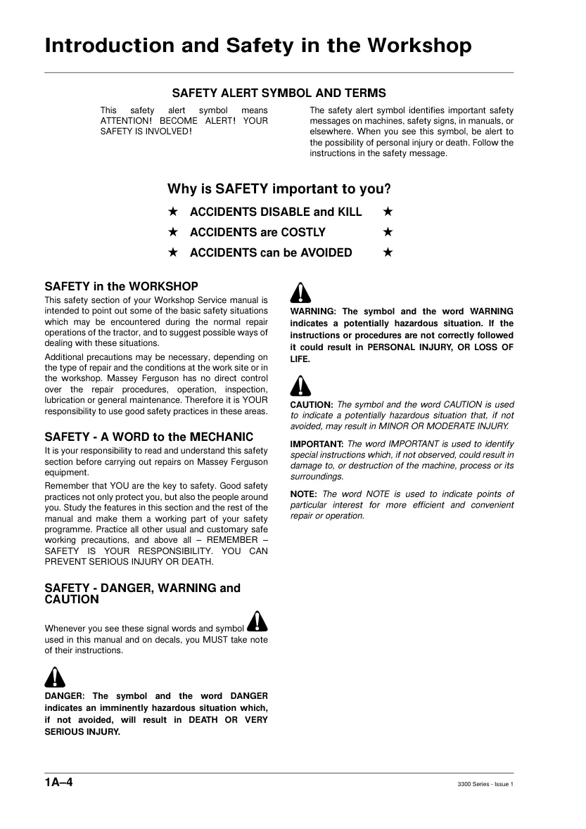 Massey Ferguson 3300 Series Tractor Service & Repair Manual preview page 5
