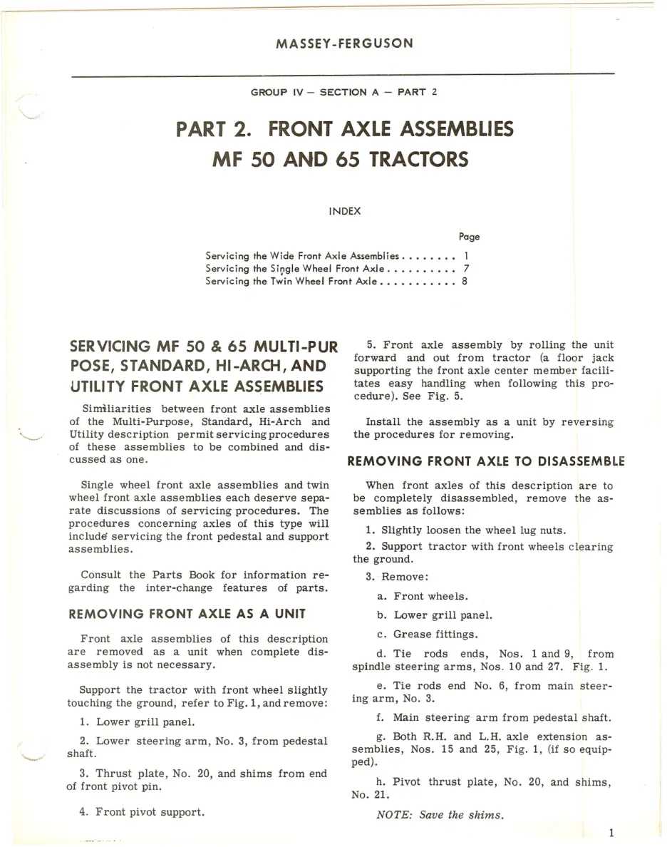 Massey Ferguson 50 & 65 Tractor Service & Repair Manual preview page 1