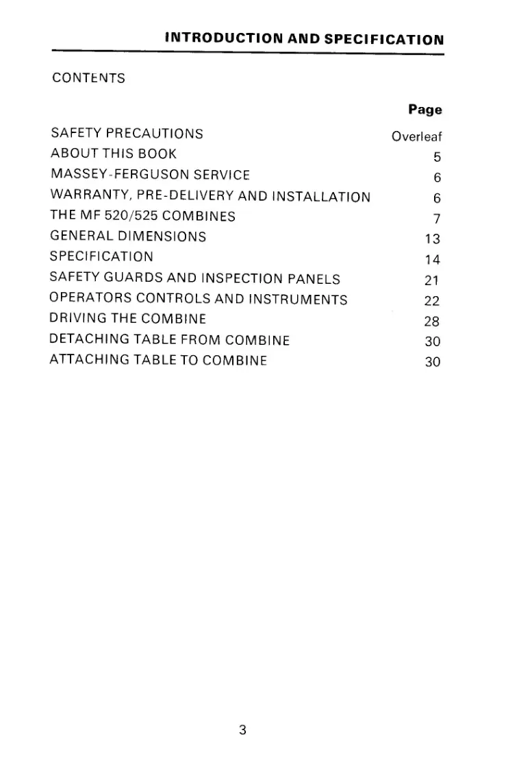 Massey Ferguson 520 525 Super II MF Combine Operator's Manual preview page 5