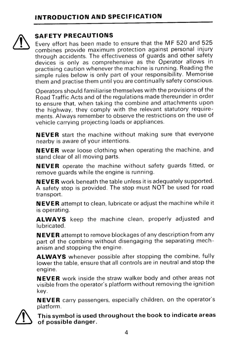Massey Ferguson 520 525 Super II MF Combine Operator's Manual preview page 6