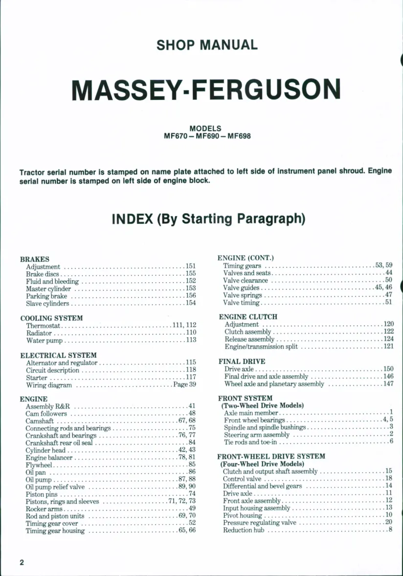 Massey Ferguson 670 690 698 Tractor Service & Repair Manual preview page 1