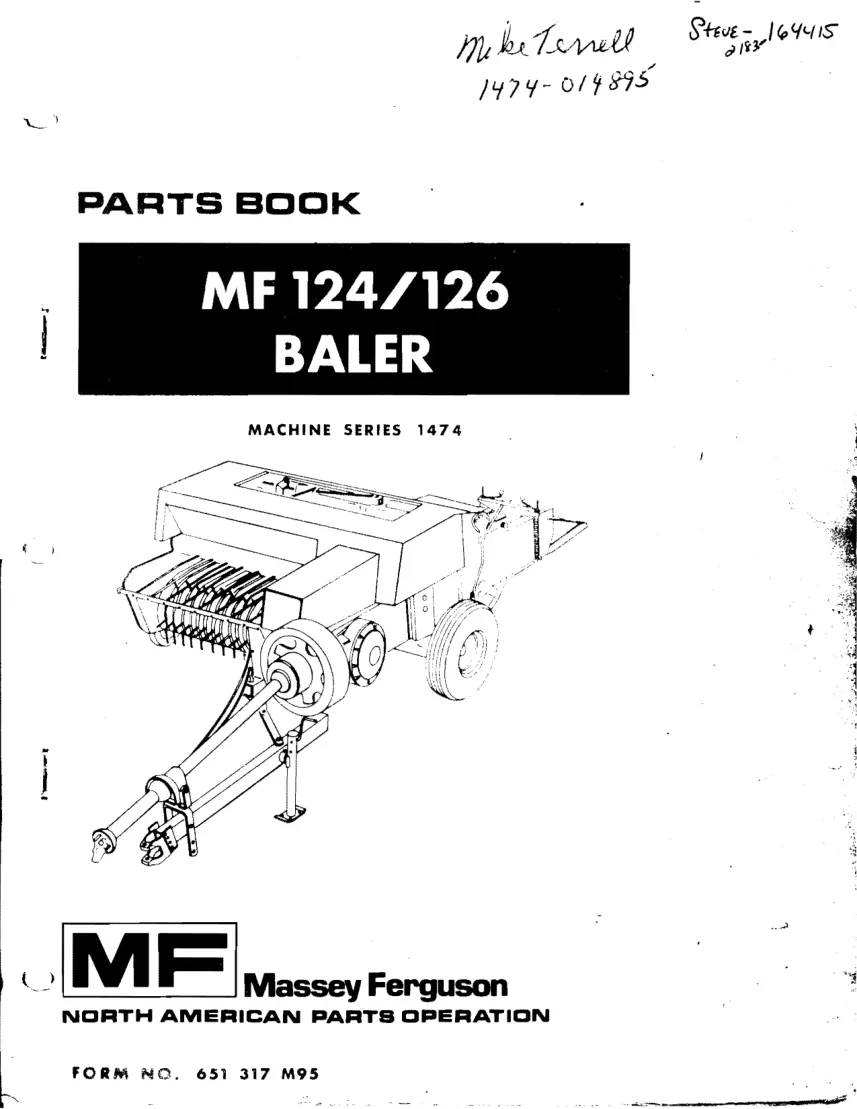 Massey Ferguson Fergusson MF 124 & 126 Baler Parts Manual preview page 1