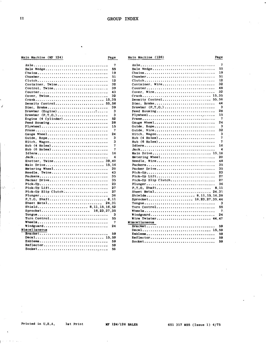 Massey Ferguson Fergusson MF 124 & 126 Baler Parts Manual preview page 4