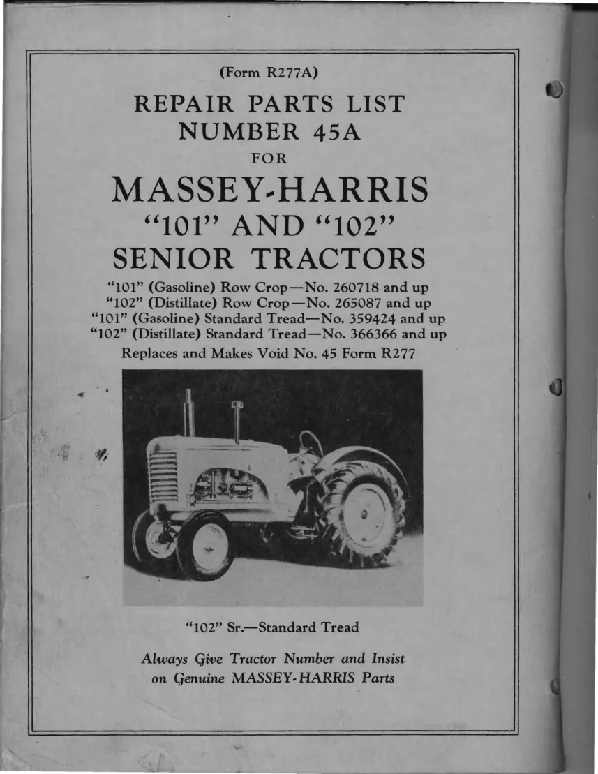 Massey Ferguson Harris 101 102 Senior Tractor Parts Manual preview page 2
