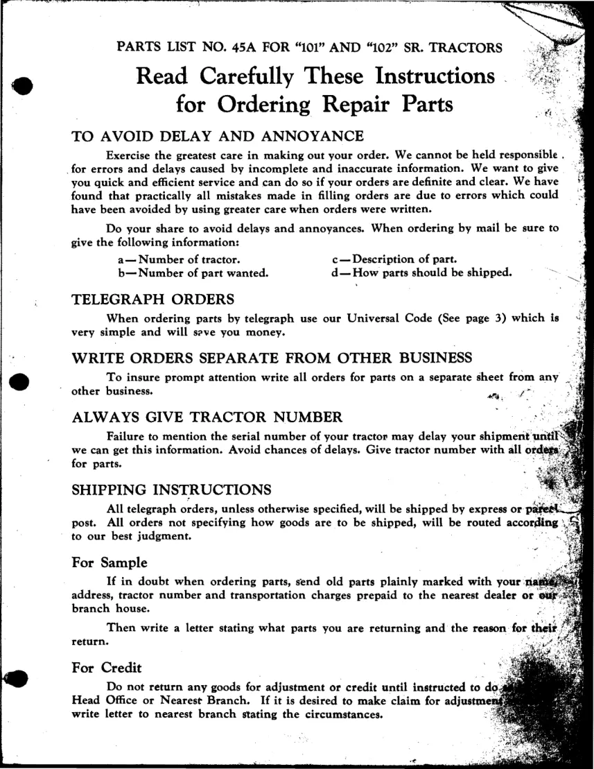 Massey Ferguson Harris 101 102 Senior Tractor Parts Manual preview page 5