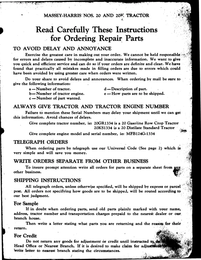 Massey Ferguson Harris 20 20K Tractor Parts Manual preview page 3