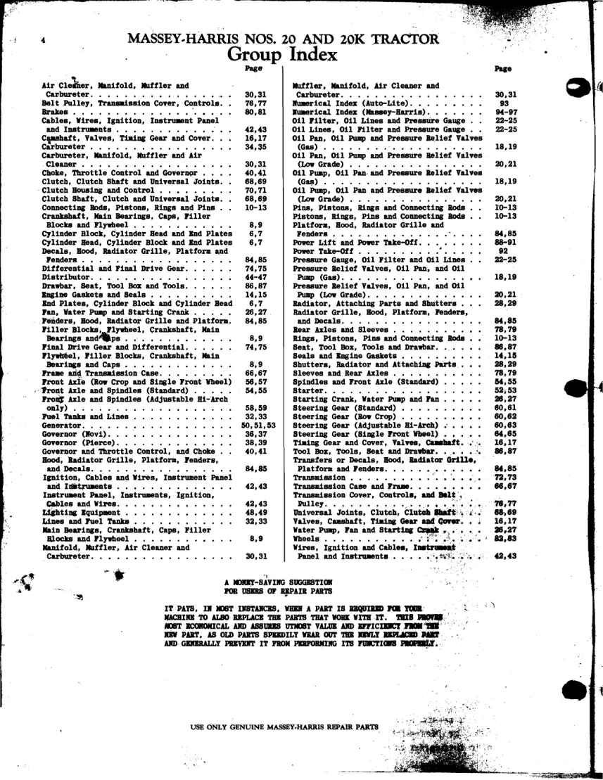 Massey Ferguson Harris 20 20K Tractor Parts Manual preview page 4