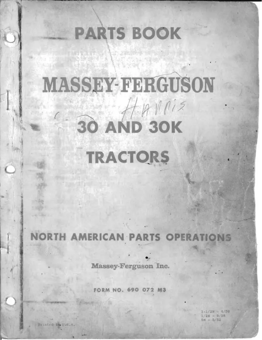 Massey Ferguson Harris 30 30K Tractor Parts Manual preview page 1