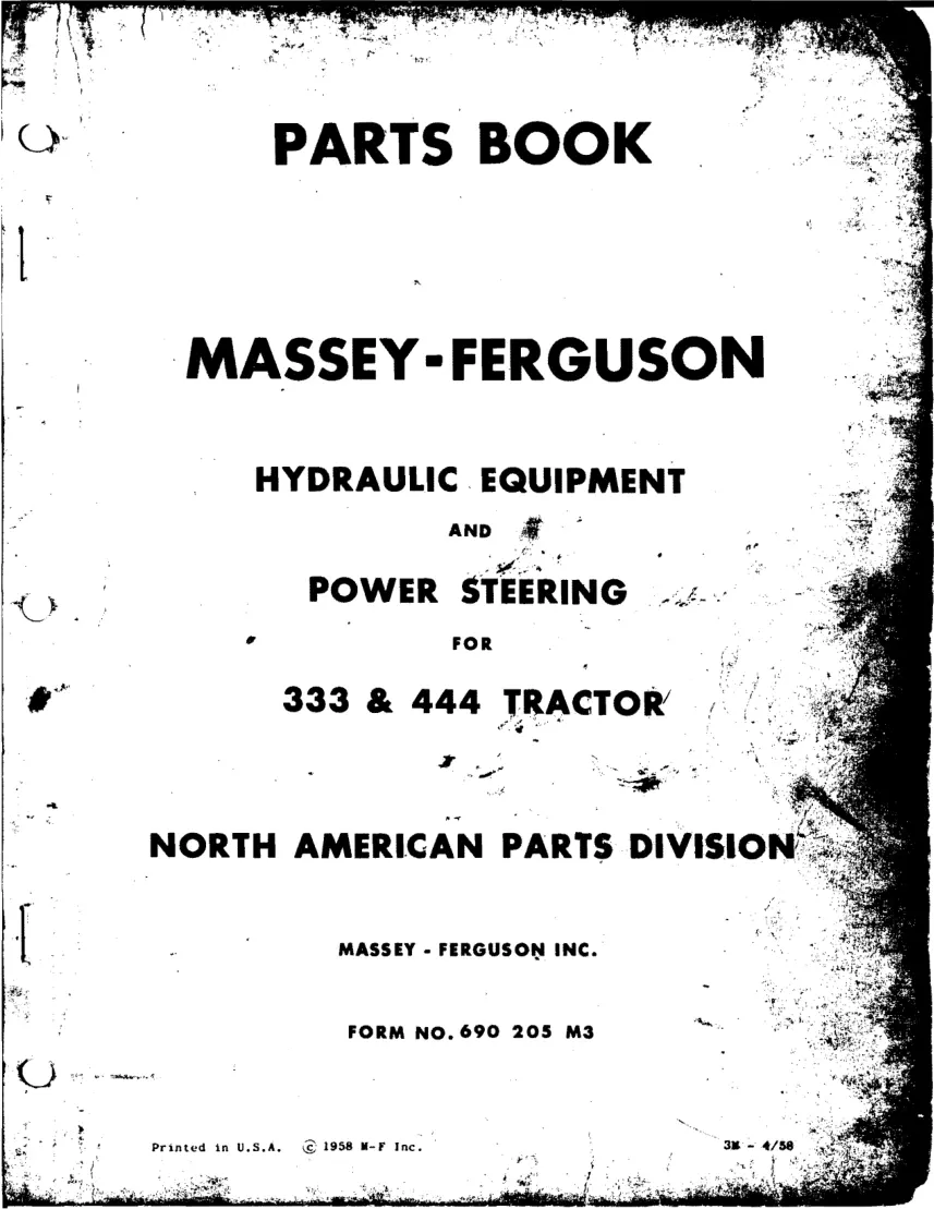 Massey Ferguson Harris 333 & 444 HYD Equip Power Steering Tractor Parts Manual preview page 1