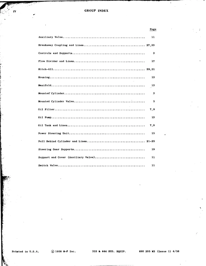 Massey Ferguson Harris 333 & 444 HYD Equip Power Steering Tractor Parts Manual preview page 6
