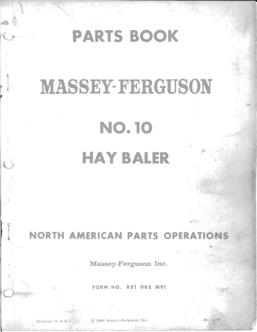 Massey Ferguson MF 10 Baler Parts Manual preview page 1