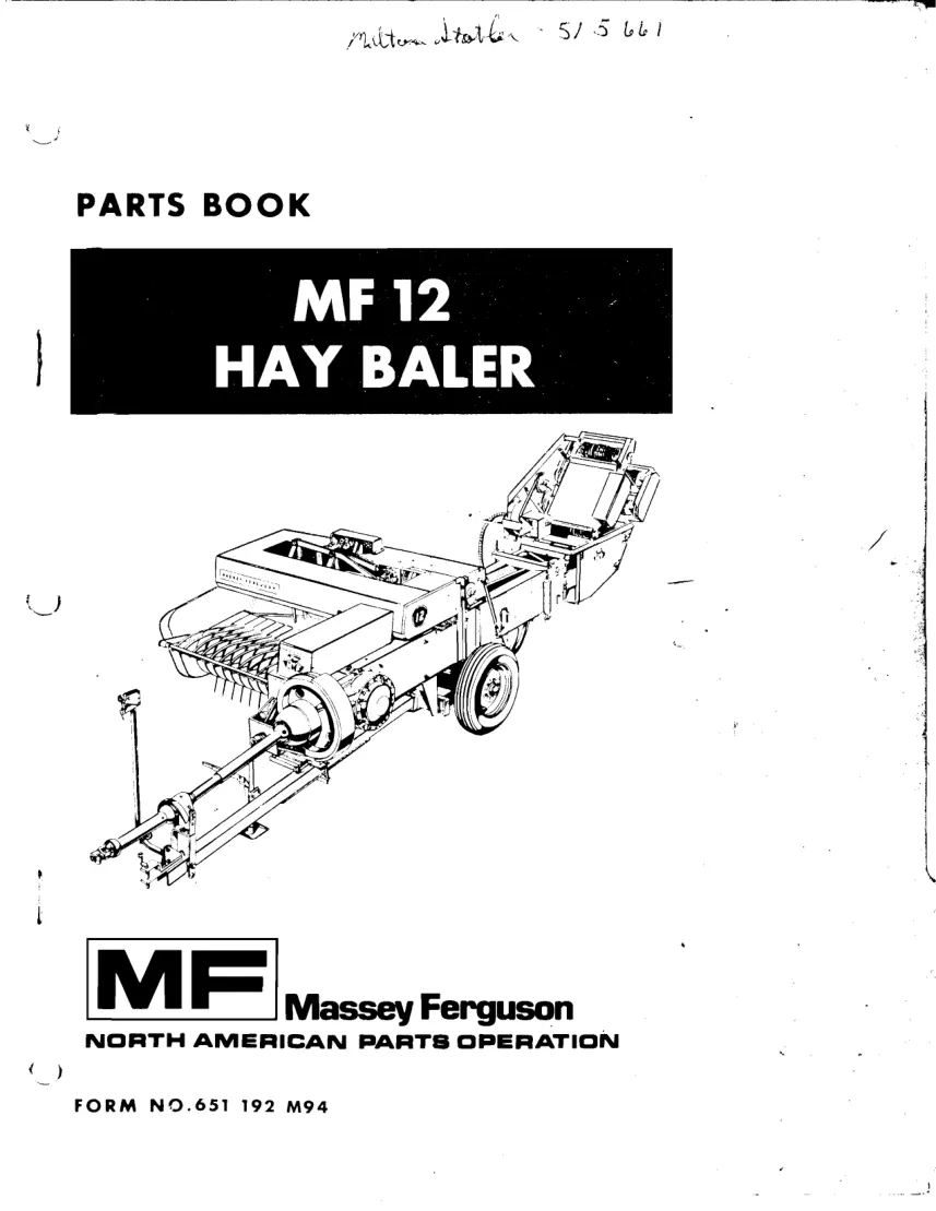 Massey Ferguson MF 12 Baler Parts Manual preview page 1