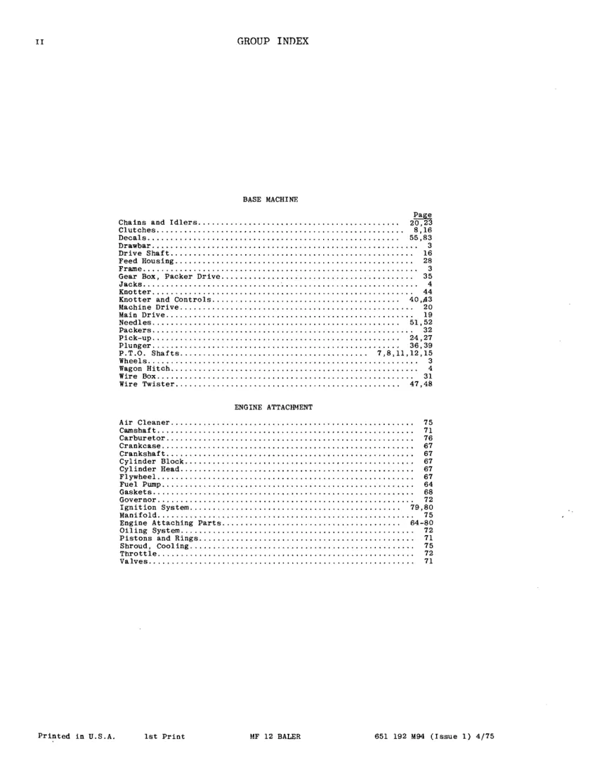 Massey Ferguson MF 12 Baler Parts Manual preview page 4