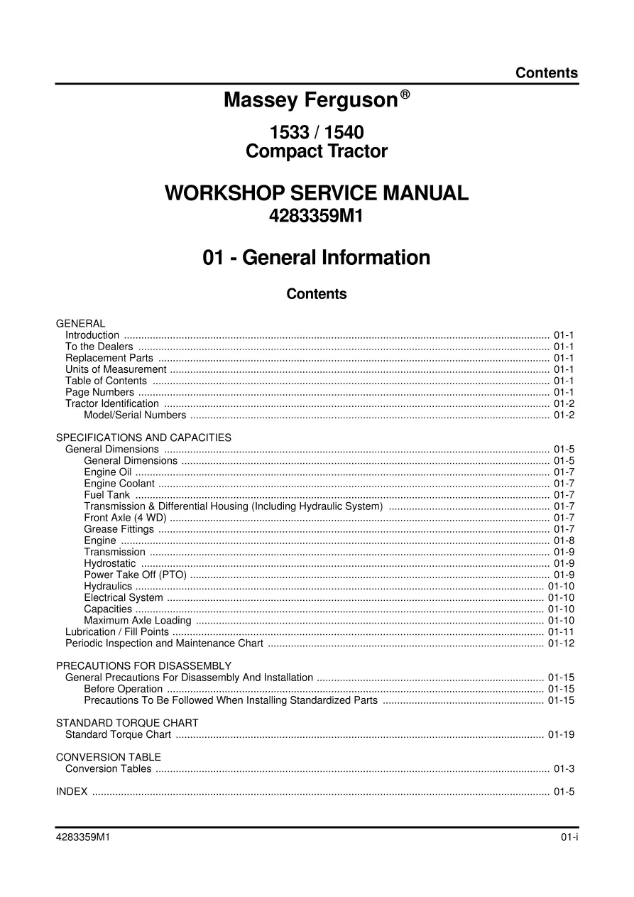 Massey Ferguson MF 1533 Tractor Service & Repair Manual preview page 2